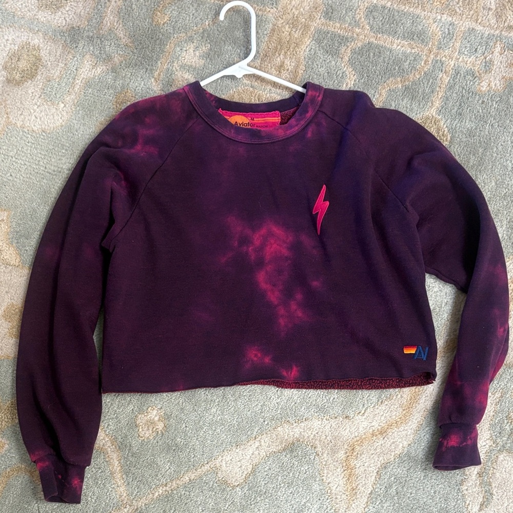 Aviator Nation Purple and Pink Tie-Dye Cropped Sweatshirt